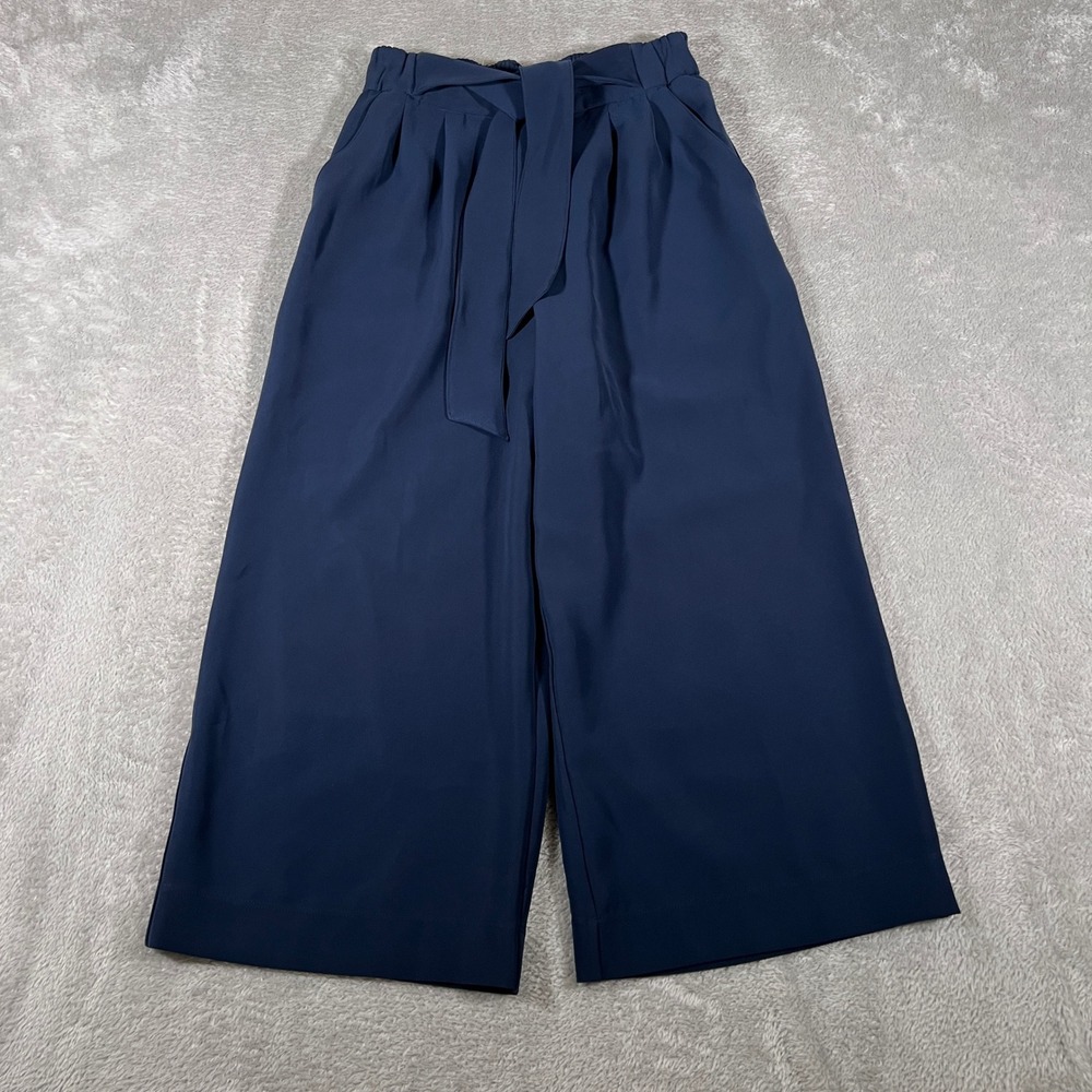 Lululemon Noir Crop Pant Women 4 Navy Blue Tie Waist Wide Leg Casual